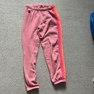 Aviator Nation Pink Joggers with Rainbow Stripe